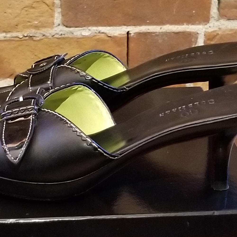 EUC Cole Haan Heeled Mules-Black Leather 9